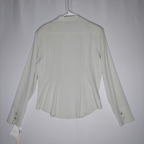 Worth Silk Button‎ Shirt 10 Pearl Button Stretch Long Sleeve Blouse Chambray M - Picture 2 of 8